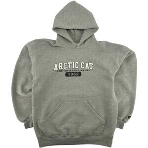 Men's Heather Grey Heavyweight Arctic Cat ATV Snowmobile Hoodie Sweatshirt Sz M